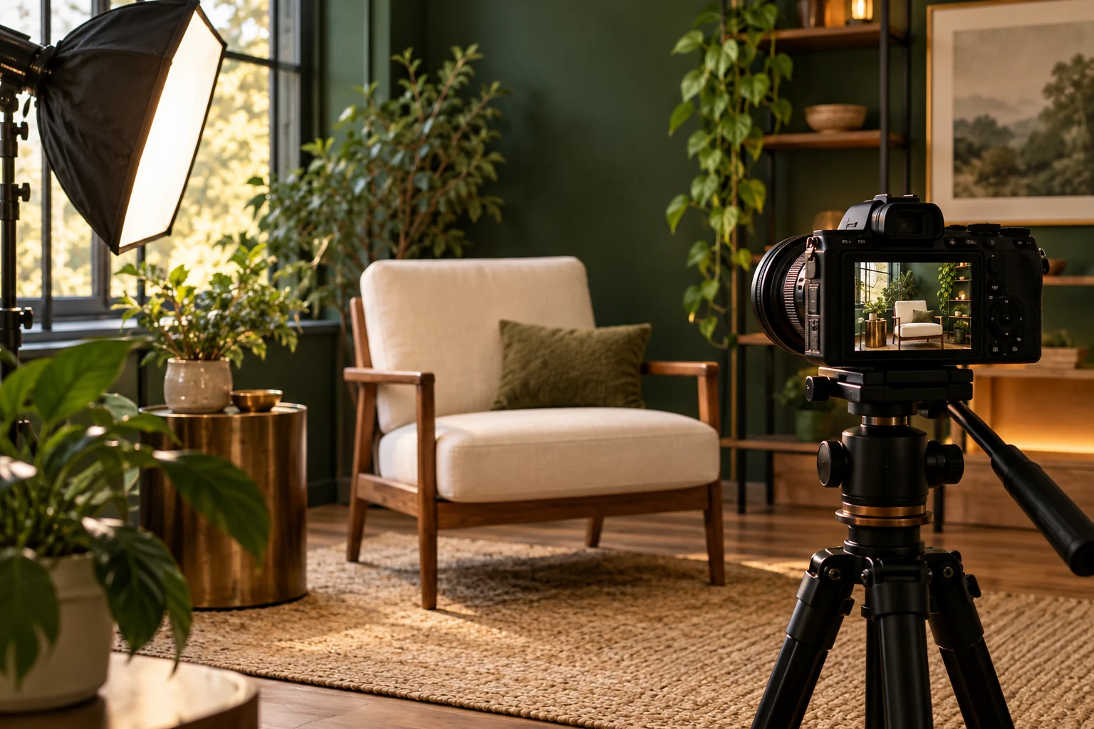 Camera and lighting arranged for a teaching video